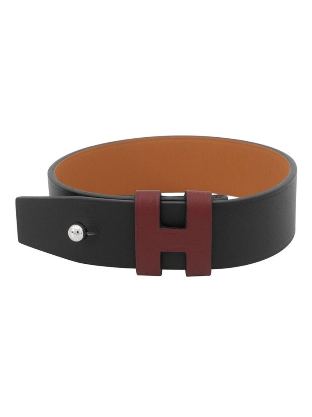 Hermes Bracelet Black Red Silver Leather T4